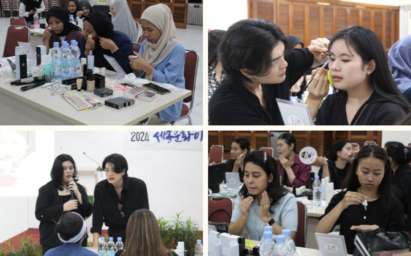 Kang performs a live K-Beauty makeup demonstration on stage, engaging the audience as he explains each step and technique. (KSI Jakarta)