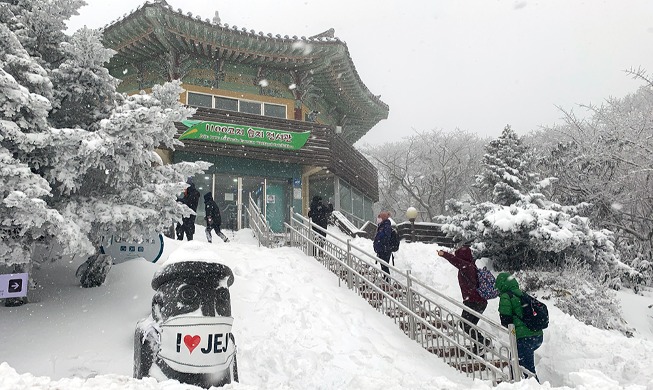 'Winter wonderland' atop Jeju Island's Hallasan Mountain